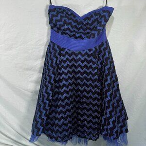 Blue and black strapless  dress, size small